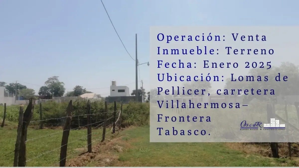 Foto 0 de Terreno en venta Lomas de Pellicer, sobre carretera Villahermosa-Frontera. | ID mx25-qv10037 | Nocnok
