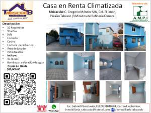 Casa en renta en El Limon, Paraíso, Tabasco