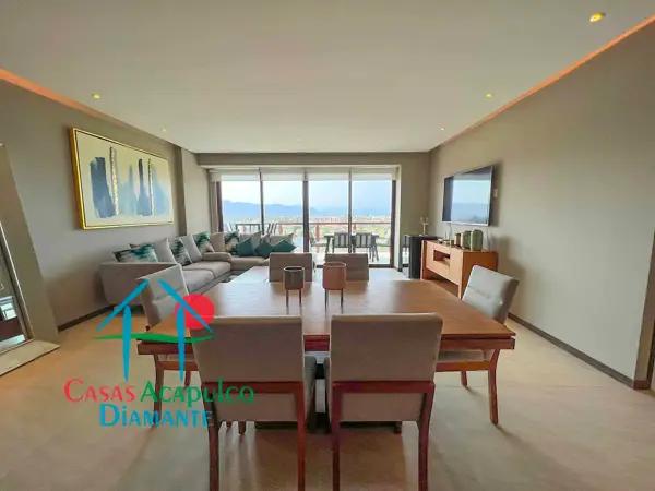 Departamento en renta vacacional. Terraza con vista a las áreas comunes