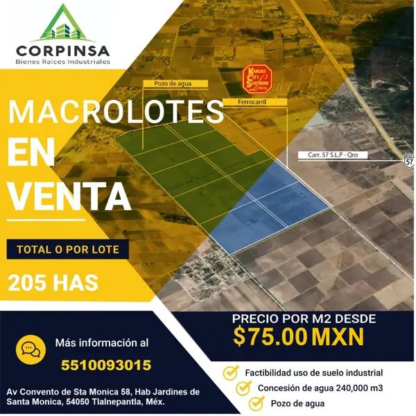 Se Vende Terreno Industrial en Queretaro carretera 57 a San Luis Potosi