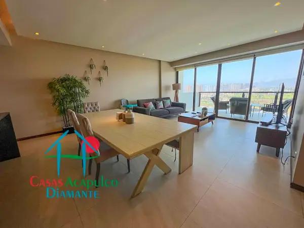 Departamento en renta vacacional en Playa Diamante con terraza y vista parcial al mar