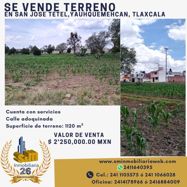Terreno en venta en San Jose Tetel, Yauhquemehcan, Tlaxcala