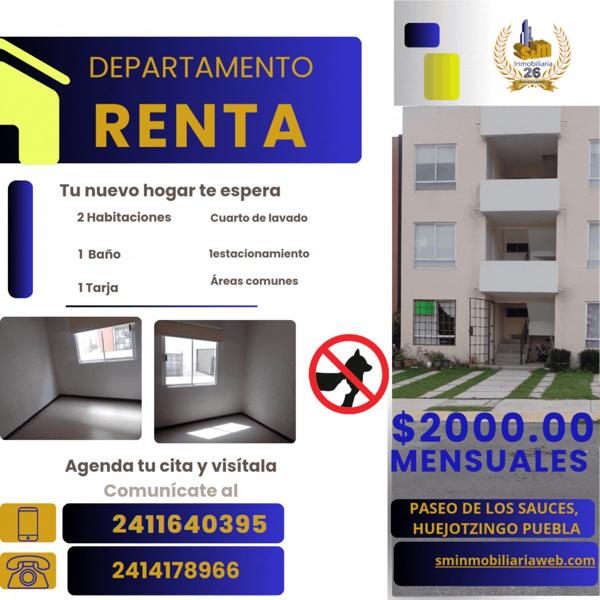 Departamento en renta en Paseo de los Sauces, Huejotzingo, Puebla
