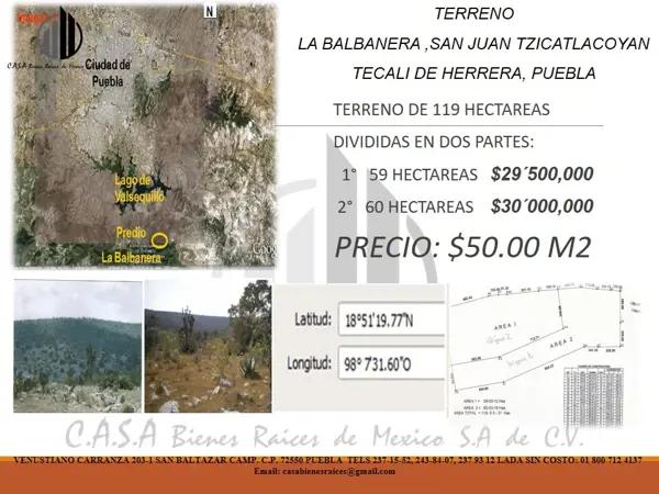 Terreno en venta en Tecali de Herrera, Tecali de Herrera, Puebla