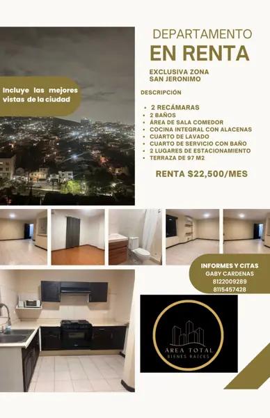 Departamento en renta en Colinas de San Jerónimo, Monterrey, Nuevo León