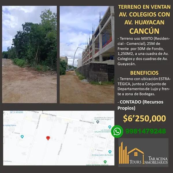 Terreno uso MIXTO (Residencial o Comercial) - Zona Huayacan Cancún