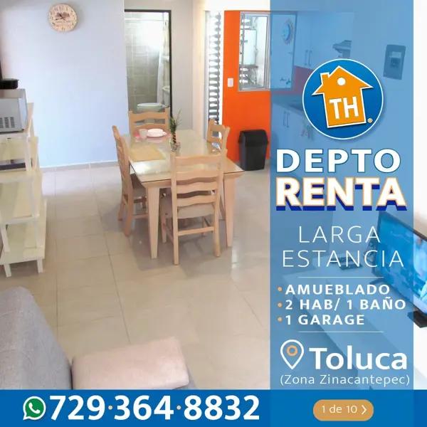 #Renta #departamento #Amueblado con servicios* y garage en #Toluca (Zona Zinacantepec)