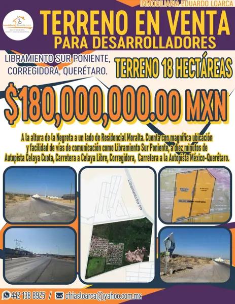 Venta de terreno en esquina a la altura de la Negreta a un lado de Residencial Moralta.