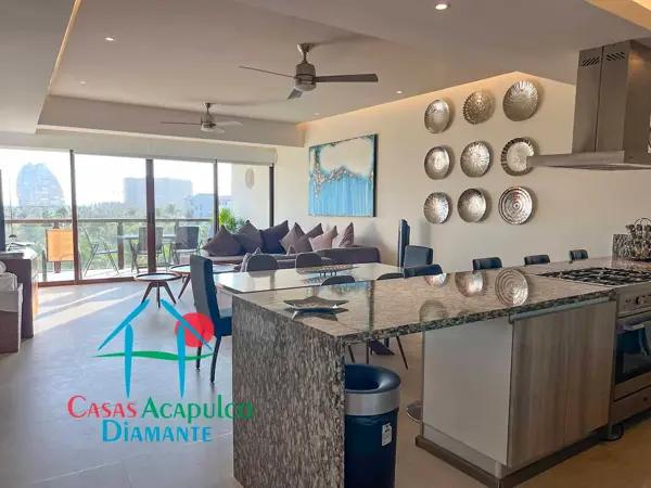 Depa en renta vacacional con 2 recámaras  y terraza con vista a las albercas y áreas comunes