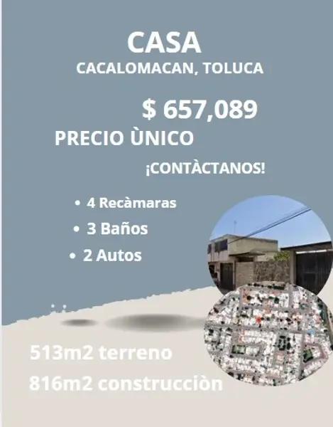 CASA EN GUERRERO CACALOMACAN TOLUCA EDO.DE MÈXICO