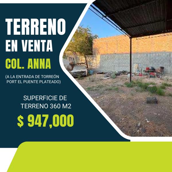 Terreno residencial en venta en Col. Ana, Torreón Terreno residencial en venta en Col. Ana, Torreón