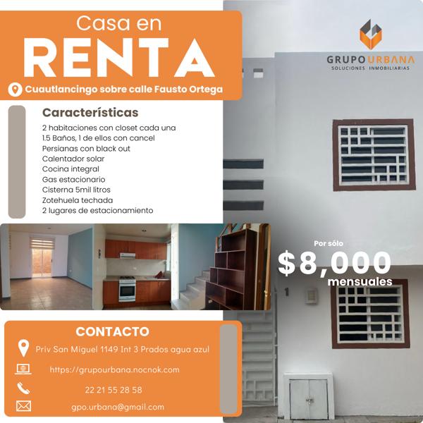 Casa en Renta en Cuautlancingo con Cocina Equipada y Cochera Casa en Renta en Cuautlancingo con Cocina Equipada y Cochera