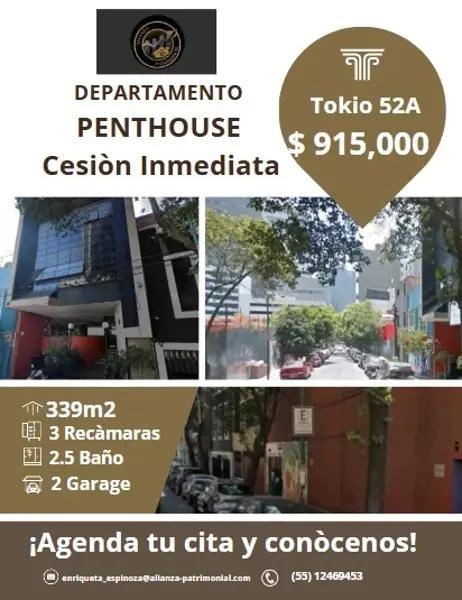 DEPARTAMENTO PENTHOUSE CUAUHTÉMOC CESIÓN INMEDIATA