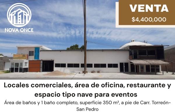 Locales  comerciales, área de oficina, restaurante y espacio tipo nave para eventos