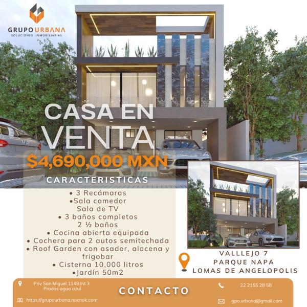 Casa en Venta en Lomas de Angelópolis, Vallejo 7 PARQUE NAPA