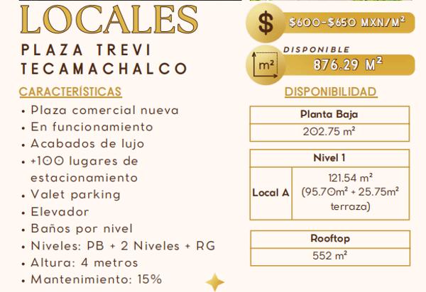 Renta de Locales Comerciales en Plaza Trevi Tecamachalco, Naucalpan