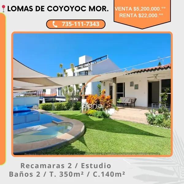 CASA EN VENTA O RENTA EN LOMAS DE COCOYOC MORELOS.