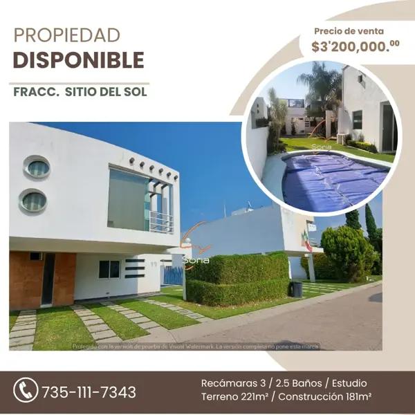 CASA EN VENTA EN RESIDENCIAL SITIO DEL SOL CUAUTLA