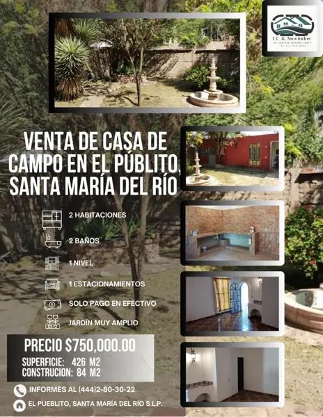 Venta de bonita casa de campo. 

"El Pueblito" Santa María del Río.

$750,000.00
" SOLO EFECTIVO"
