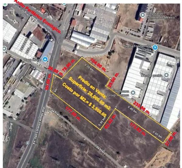 Terreno en Venta. Avenida San Lorenzo Almecatla. Cuautlancingo. Puebla
