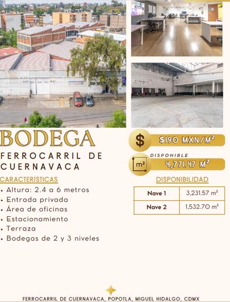 se renta bodega por México - Tacuba y metro Popotla, CDMX