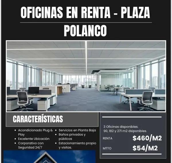 Renta de Oficinas en Plaza Polanco - Espacio de 182 m²