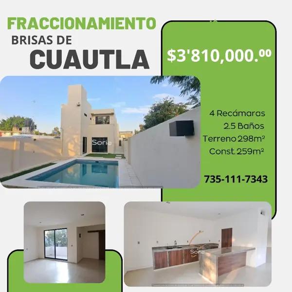 CASA EN VENTA CUAUTLA  MORELOS.

FRACCIONAMIENTO BRISAS DE CUAUTLA