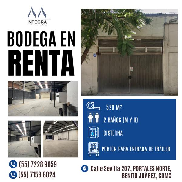 Nave Industrial en Renta en Portales Norte, Tlalpan