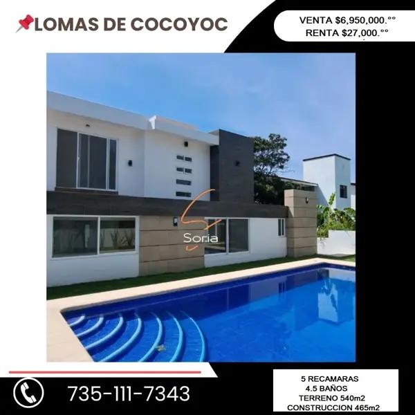 Casa en venta y renta en Lomas de Cocoyoc, Atlatlahucan, Morelos