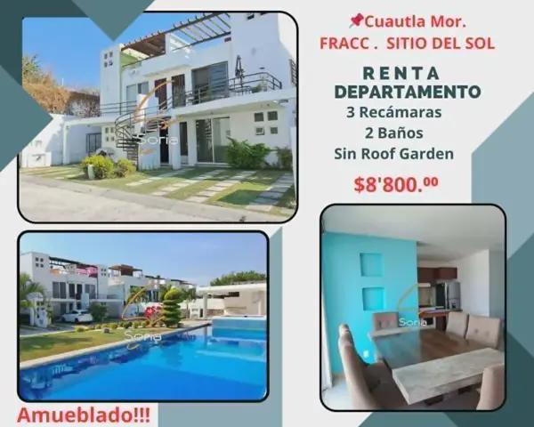 DEPARTAMENTO  EN RENTA  PLANTA BAJA

 FRACCIONAMIENTO  SITIO DEL SOL CUAUTLA MORELOS