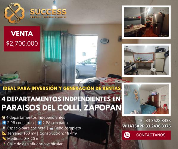 Propiedad con 4 Departamentos en Venta – Paraísos del Colli, Zapopan Propiedad con 4 Departamentos en Venta – Paraísos del Colli, Zapopan