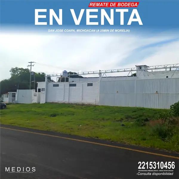 REMATE DE BODEGA DE 5,399 M2 A 25MIN DEL CENTRO DE MORELIA, MICHOACAN, PRECIO NEGOCIABLE