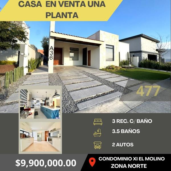 CASA DE UNA PLANTA EN VENTA EN CONDOMINIO DEL MOLINO XL