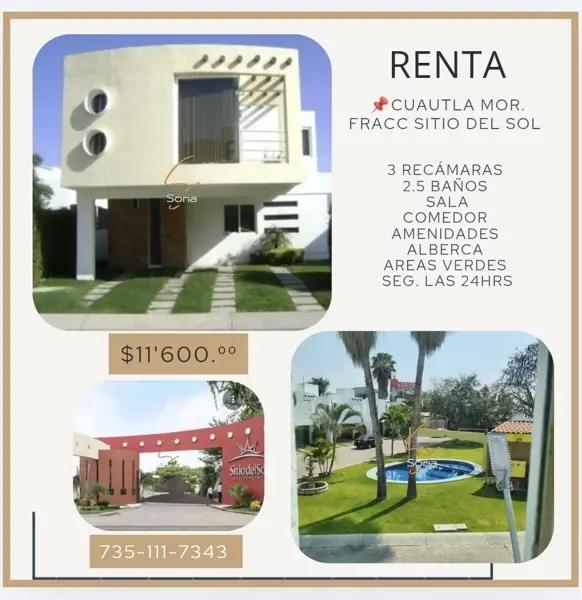 R E N T A
CASA EN FRACCIONAMIENTO SITIO DEL SOL
CUAUTLA MORELOS. R E N T A
CASA EN FRACCIONAMIENTO SITIO DEL SOL
CUAUTLA MORELOS.