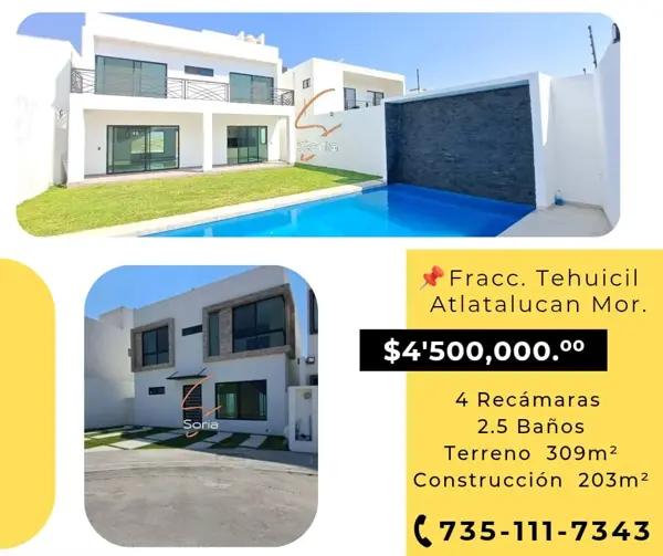 CASA EN FRACCIONAMIENTO EL TEHUICIL ATLATLAUCAN MORELOS