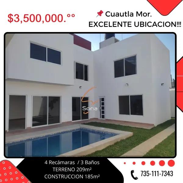 Casa con alberca en Cuautla.
EXCELENTE UBICACION