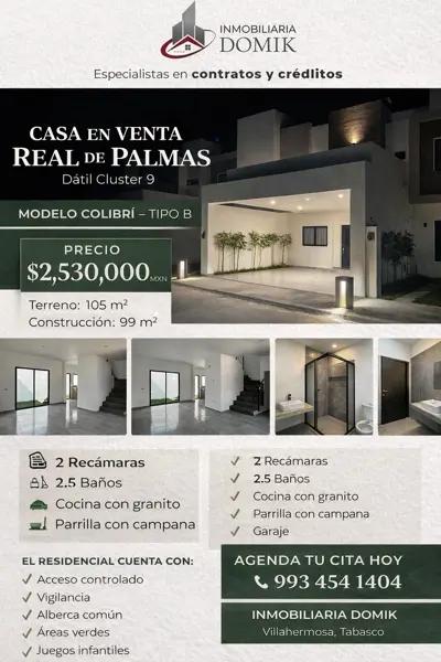 Casa en venta en San Carlos Real de Palmas, Centro, Tabasco