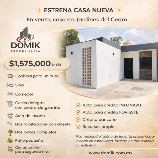 Casa nueva en venta a 10 min de Tabasco 2000