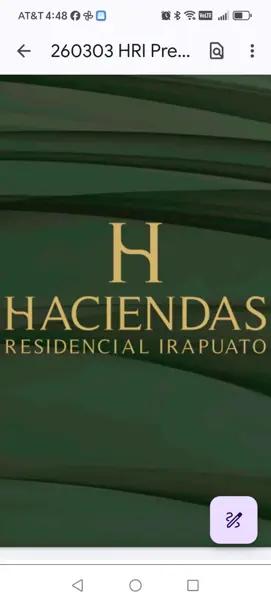 Terrenos en venta con crédito propio en Haciendas Residencial Irapuato