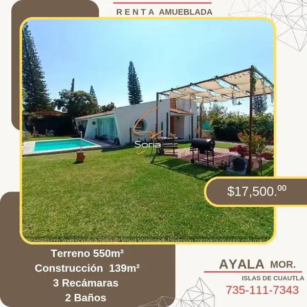 Casa en  renta  Islas de Cuautla  

Linda casa amueblada a 20 minutos del centro de Cuautla!