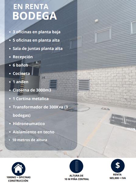 BODEGA INDUSTRIAL EN RENTA, EN FRACC. ANA, TORREÓN, COAH.