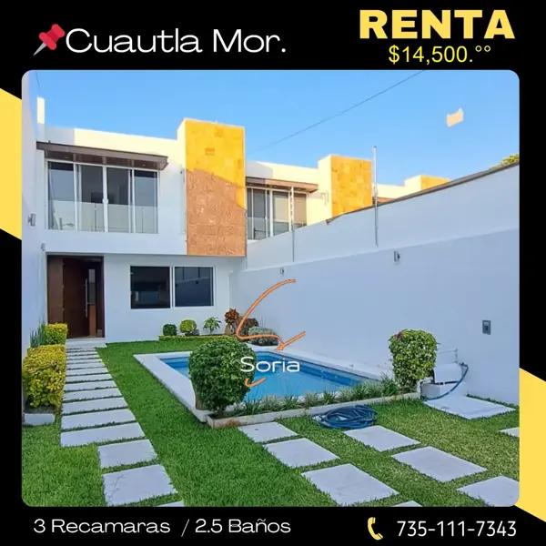 CASA EN  CUAUTLA MORELOS EN RENTA 

$14,500.°°