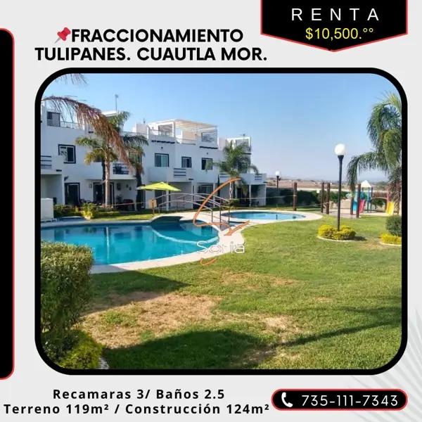 Hermosa Casa en Renta  CUAUTLA MORELOS

Residencial Tulipanes, col. Paraíso, atrás de Brisas de Cuau