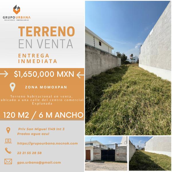 Terreno habitacional en venta en Santiago Momoxpan, San Pedro Cholula Terreno habitacional en venta en Santiago Momoxpan, San Pedro Cholula