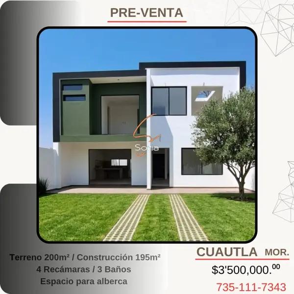 CASA EN CUAUTLA MORELOS 
VENTA $3,500,000.°° ENTREGA EN JUNIO 26