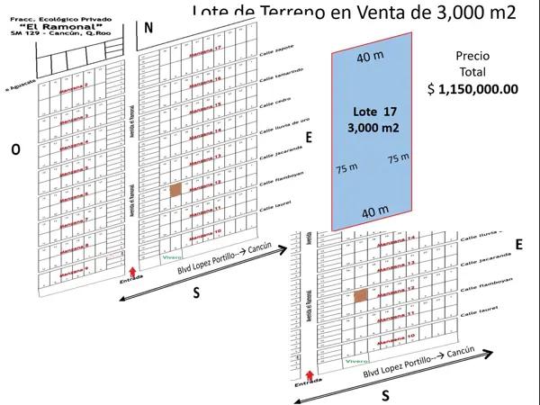 Terreno Ecológico en Venta, BARDEADO 3,000 m2, El Ramonal, Carretera Cancún-Mérida