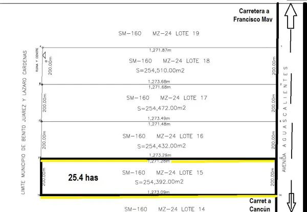 Terreno en Venta, 25.43 Has, OPORTUNIDAD/ESCRITURADO, Carret Cancún-Francisco May, Cancún