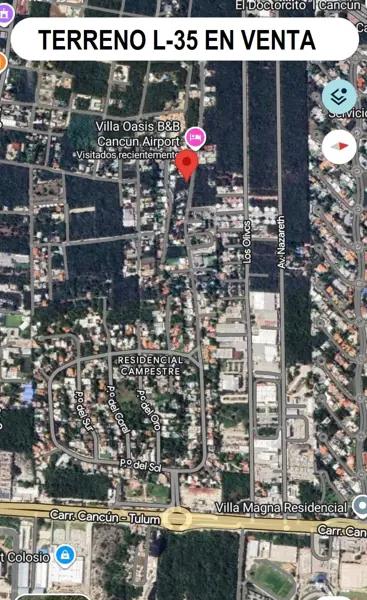 Terreno en Venta, 829 m2, LOTE 35, Habitacional, Residencial Campestre Cancún Terreno en Venta, 829 m2, LOTE 35, Habitacional, Residencial Campestre Cancún