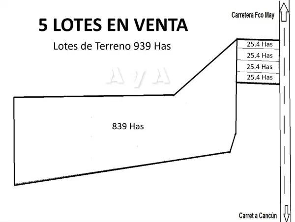 Terreno en Venta, 939 Has, para Lotificar, ESCRITURADO, Carret Cancún-Francisco May, Quintana Roo.
