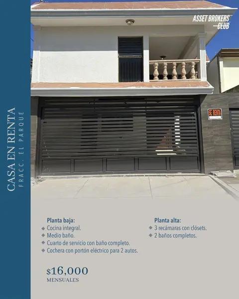 CASA EN RENTA FRACCIONAMIENTO EL PARQUE